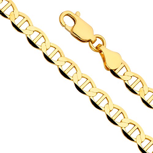 【中古】【未当て嵌める・未開封品】The World Jewelry Center 14K即物的黄色ゴールド ソリッドメンズ 6.5粍 フラットマリナーチェーンネックレス ロブスタークロウクラスプ付き添い人