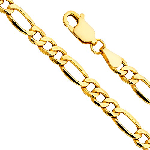 【中古】【未当て嵌める・未開封品】The World Jewelry Center 14K写実的黄色ゴールド メンズ 7粍 がら明きフィガロ 3+1チェーン店首飾り ロブスタークロウクラスプ付き添い人, 8 inches