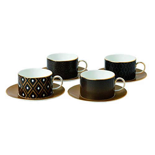 【中古】【未当て嵌める・未開封品】Wedgwood Arris Accent Teacup and Saucer (Set of 4)