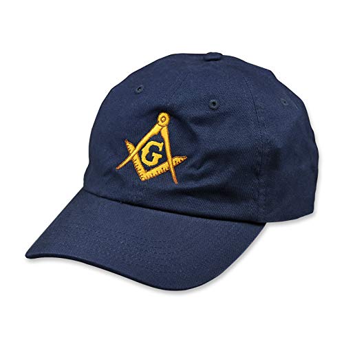 【中古】【未使用・未開封品】ゴールド スクエア & コンパス 刺繍 フリーメーソン 起毛ツイル アンストラクチャード 帽子 One Size ブルー
