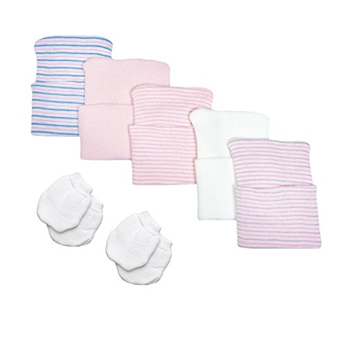【中古】【未使用・未開封品】5 Piece Hospital Hat and Mitten Set for Newborns (Girl) by Nurses Choice