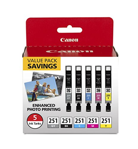 【中古】【未使用・未開封品】Canon CLI-251 CMYKGY 5-ink tanks Value Pack - 5-pack - gray, black, yellow, cyan, magenta - original - ink tank - for PIXMA iP8720, IX6|AJIMURA-SHOP