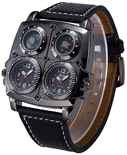 【中古】【未当て嵌める・未開封品】Fanmisメンズデュアル第四次元区画Large Black Watch W/羅針儀熱度計Big 5?糎多役立つこと文字盤