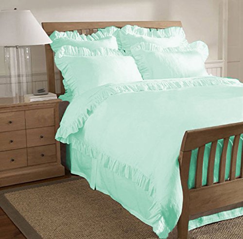 【中古】【未使用・未開封品】SCALABEDDING 500 TC エジプト綿 フリル裾 掛け布団カバー3点セット クイーン アクア