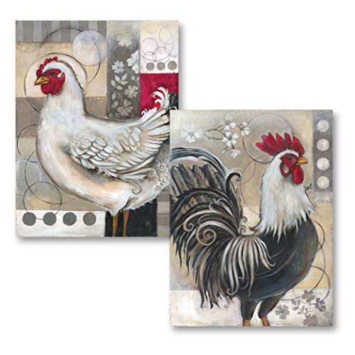 【中古】【未使用・未開封品】2人気レトロRooster and Chicken設定;キッチン装飾 Two 12x16in Poster Prints B010TRXZ9G