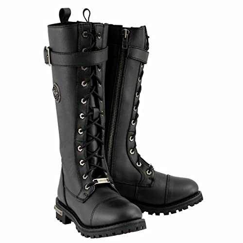 【中古】【未使用・未開封品】Milwaukee Leather レディース 紐付きロングブーツ 8.5 B(M) US ブラック MBL9355-BLK-8.5