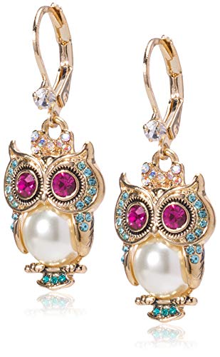 【中古】【未使用・未開封品】Betsey Johnson パールクリッター フクロウ ドロップイヤリング One Size