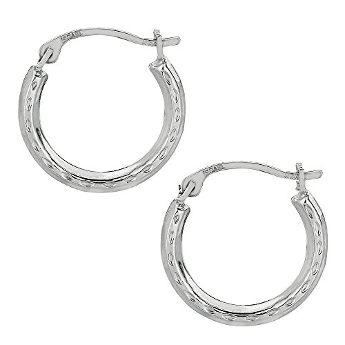 【中古】【未使用・未開封品】10k White Gold Shiny Diamond Cut Round Hoop Earrings, Diameter 15mm｜AJIMURA-SHOP