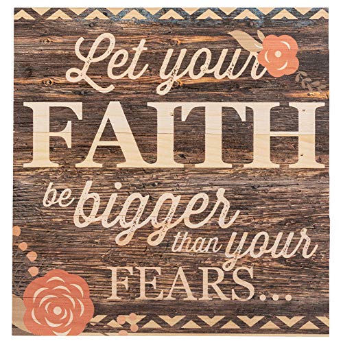 【中古】【未使用・未開封品】Let Your Faith Be Bigger Than Your Fears. 30cm x 30cm Wood Board Plank Wall Sign Plaque