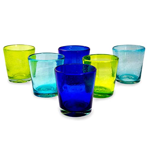 【中古】【未使用・未開封品】Novica Hand Blownブルーとグリーンガラスカクテルメガネ、10オンス\' Two by Two \' (Set of 6?)