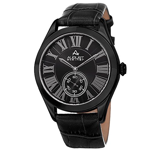 【中古】【未使用・未開封品】August Steiner Men \'s as8203bkブラック多機能クォーツウォッチブラックダイヤルとブラックエンボス加工レザーストラップ|AJIMURA-SHOP