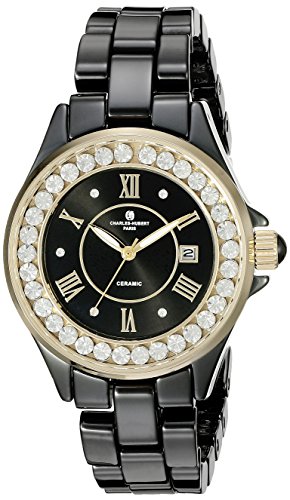 【中古】【未使用・未開封品】Ladies Charles Hubert Crystal Bezel Black Ceramic Watch