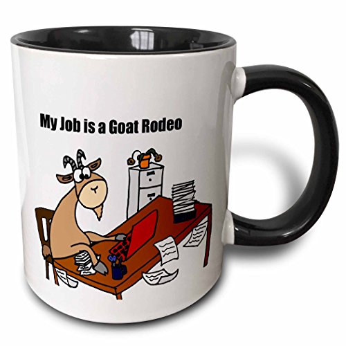 【中古】【未使用・未開封品】3dRose My Job is A Goat Rodeo Cartoon Two Tone Black Mug, 330ml, Black/White