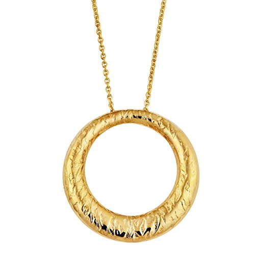 【中古】【未使用・未開封品】Kooljewelry 14Kイエローゴールド テクスチャ加工 サークル・オブ・ライフ ペンダントネックレス (17インチ)