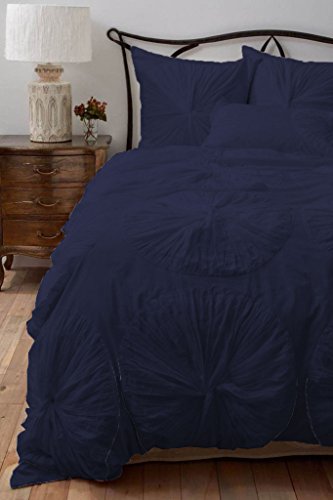 【中古】【未当て嵌める・未開封品】御花フラウンス布団覆いかぶせる仕掛けるwith Extra Pillowshams 700?TCエジプト・アラブ共和国綿織物5?Piece SetツインExtra Long Navy青み
