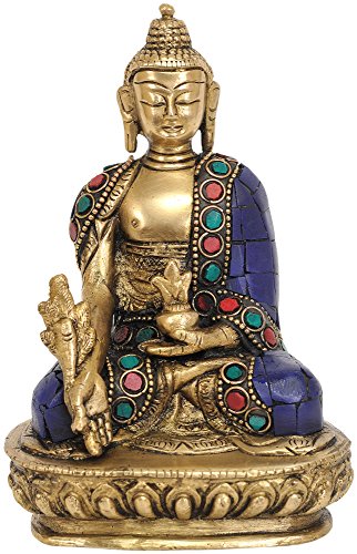 【中古】【未使用・未開封品】Medicine Buddha???真鍮Statue with Inlay
