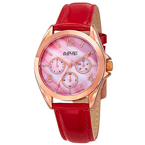 【中古】【未使用・未開封品】August Steiner Women \'s as8191rdローズゴールドMultifunction Crystal Accented Quartz Watch withピンク母のパールダイヤルと赤ストラップ|AJIMURA-SHOP