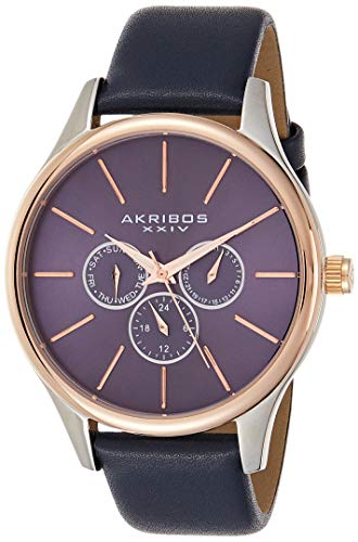 【中古】【未使用・未開封品】Akribos XXIV Men 's ak870bu Round Blue Dial Three Hand Quartz Two Tone Strap Watch