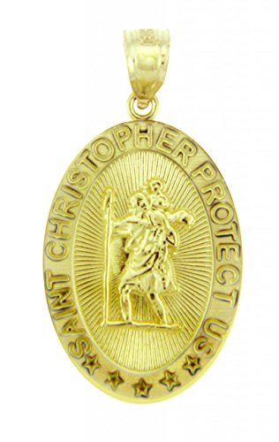 【中古】【未使用・未開封品】14?KイエローゴールドSaint Christopher Medalカトリック保護ペンダント
