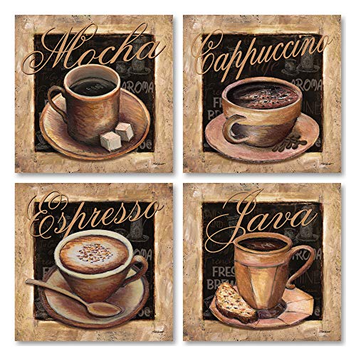 【中古】【未当て嵌める・未開封品】可愛らしいクラシックコーヒーカップ; モカ、カップチーノ、エスプレッソ、JAVAの顕われ; 勝手もとかざり付ける; 8 x 8inのマウント刷り上げる4つ; すぐ