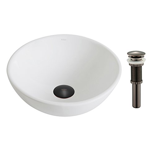 【中古】【未使用・未開封品】Kraus KCV-341-ORB Modern Elavo Ceramic Small Round Vessel Bathroom Sink with Pop Up Drain, Oil Rubbed Bronze/White by Kraus