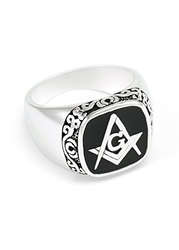 【中古】【未当て嵌める・未開封品】Masonic ring-スターリングしろがね色四角四面と羅針儀\u0026黒いことエナメル