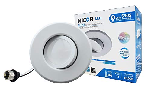 【中古】【未使用・未開封品】NICOR Lighting DLG56-10-120-4K-WH 4000K LED Gimbal Recessed Retrofit Downlight Kit Dimmable, 5\\\