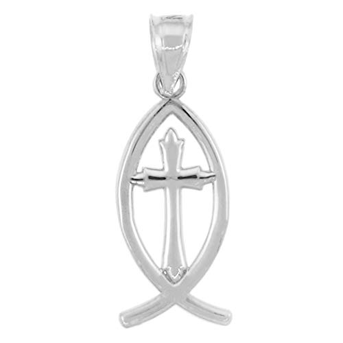 【中古】【未使用・未開封品】925スターリングシルバーイエスクロスチャームIchthus Christian魚ペンダント