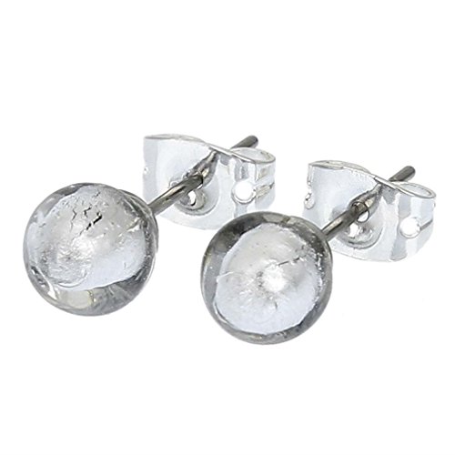【中古】【未使用・未開封品】GlassOfVenice ムラーノガラス 小さなスタッドピアス - シルバーホワイト