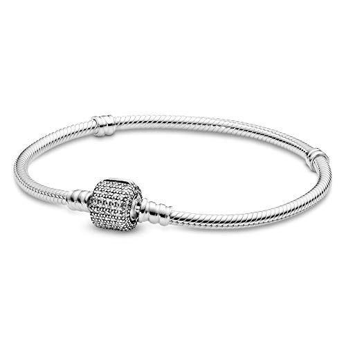 【中古】【未使用・未開封品】Pandora Jewelry Moments スパークリングパヴェクラスプ スネークチェーン キュービックジルコニア ブレスレット スターリングシルバー, 7.1 IN,｜AJIMURA-SHOP