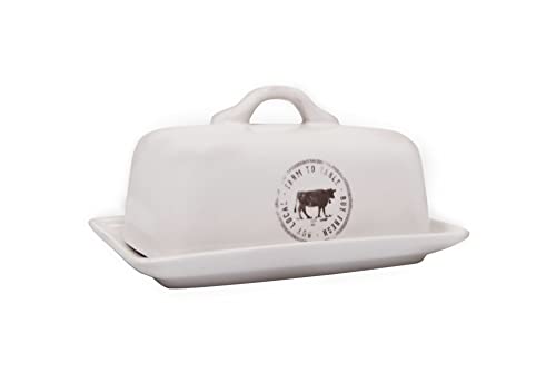 【中古】【未使用・未開封品】Creative Co-op DA5366 Stoneware Butter Dish with Cow Decal, Multicolor by Creative Co-op｜AJIMURA-SHOP