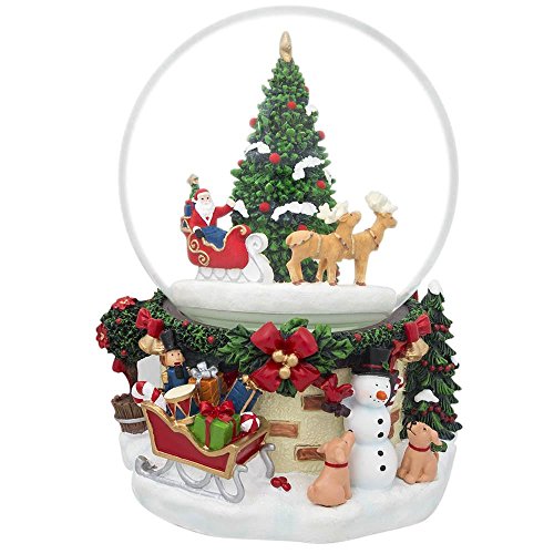 【中古】【未使用・未開封品】18cm Animated Rotating Santa Claus on Reindeer Sleigh by Christmas Tree Musical Snow Globe