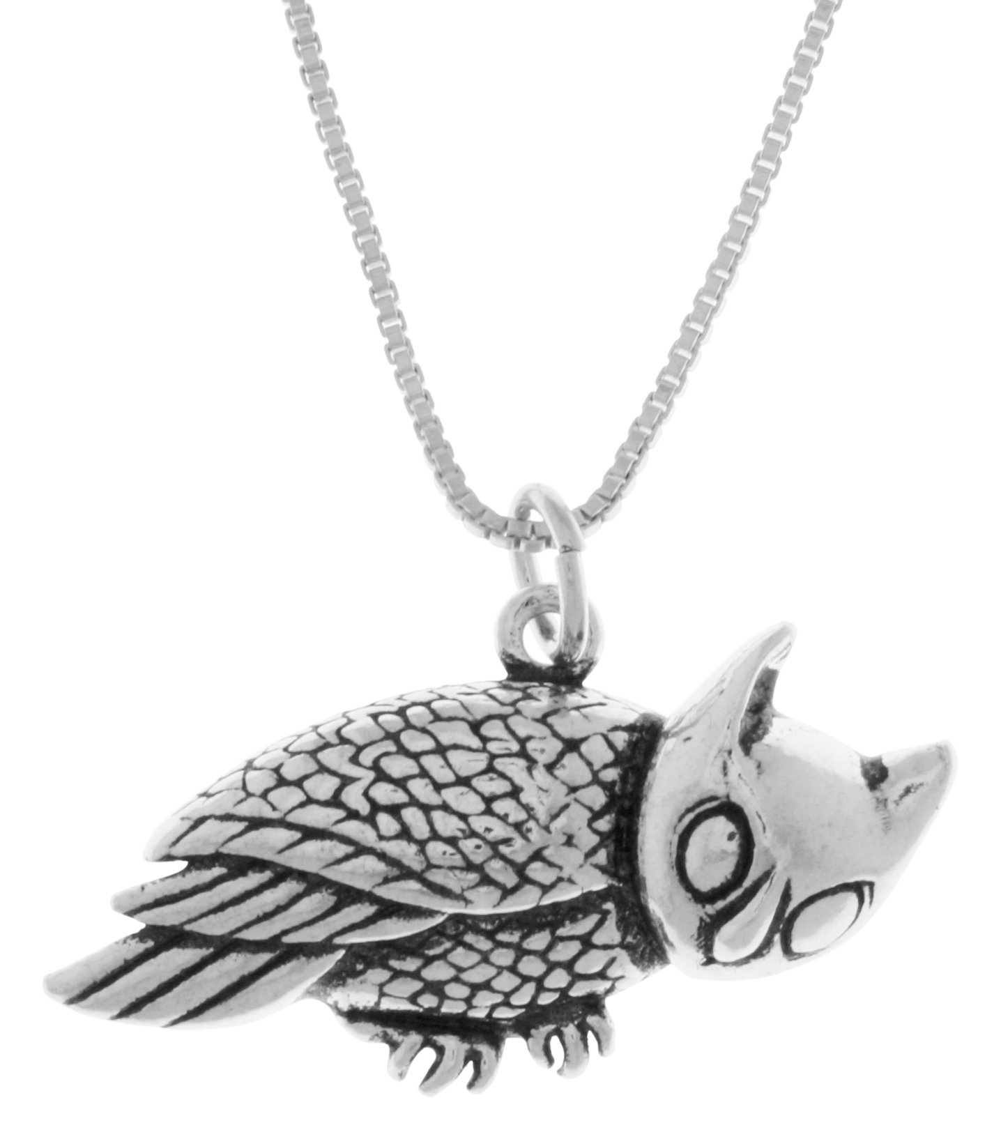 【中古】【未使用・未開封品】ジュエリートレンドスターリングシルバーHorned Barn Owl Pendant on 18インチボックスチェーンネックレス