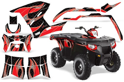 【中古】【未使用・未開封品】AMR Racing ATV グラフィックキット ステッカー デカール ポラリス スポーツマン 400/500/800 2011-2015対応 トライバル フレーム レッド ブラッ