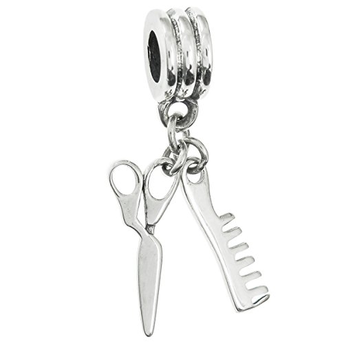 【中古】【未使用・未開封品】Sterling Silver Hair Stylist Scissors Comb European Style Dangle Bead Charm