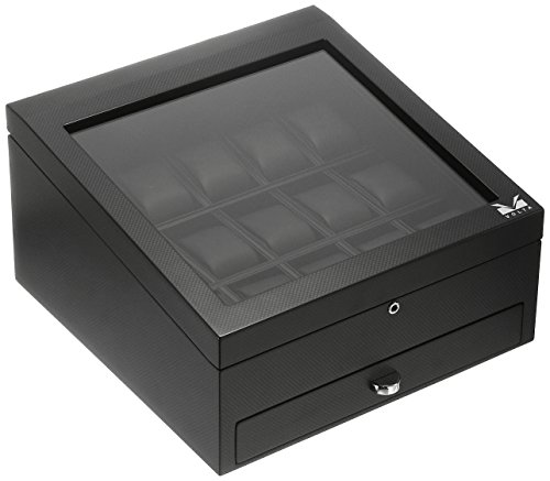 【中古】【未使用・未開封品】Volta ロック可能 15-ウォッチ レザー裏地 マット仕上げ ケース シースルートップと収納引き出し 炭素繊維｜AJIMURA-SHOP