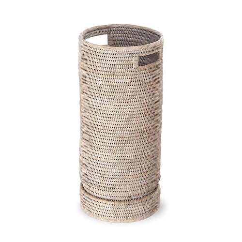 【中古】【未使用・未開封品】KOUBOO La Jolla Rattan Round Umbrella Stand with Water Catch, White Wash