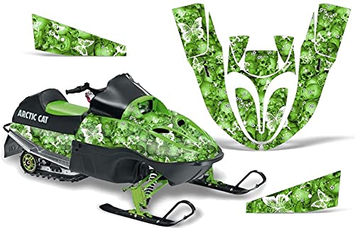 【中古】【未使用・未開封品】AMR Racing スノーモービルグラフィックキット ステッカー デカール Arctic Cat 120 Sno Pro 2013対応 - スカルと蝶 ホワイト グリーン