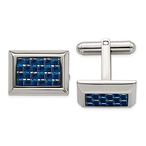 【中古】【未使用・未開封品】ステンレススチールPolished with Blue Carbon Fiber Cuff Links|AJIMURA-SHOP