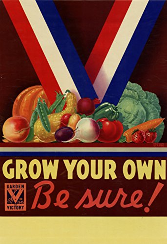 【中古】【未使用・未開封品】WPA War Propaganda GROW YOUR OWN GARDEN For Victoryレッドホワイトブルーリボン野菜ポスター12?x 18画像