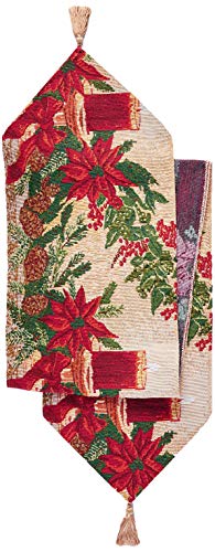 【中古】【未使用・未開封品】Violet Linen 装飾クリスマスタペストリー テーブルランナー 13インチ x 70インチ ポインセチアキャンドルデザイン