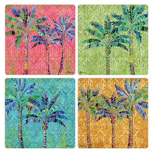 【中古】【未使用・未開封品】CoasterStone Paradise Palms Absorbent Coasters (Set of 4), 4-1/4, Multicolor by CoasterStone