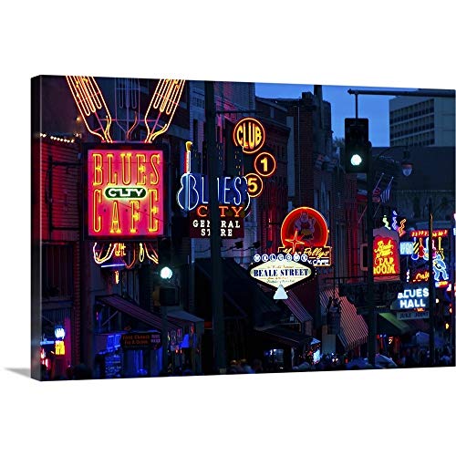 【中古】【未使用・未開封品】キャンバス上需要プレミアムシックラップキャンバス壁アート印刷題名Illuminated Signs on Beale Street inメンフィス、テネシー州 24" x 16" 18|AJIMURA-SHOP