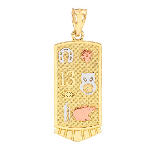 【中古】【未使用・未開封品】10?Kゴールドラッキーペンダントwithフクロウ、象、Horseshoe、花、Thirteen and Evil Eye