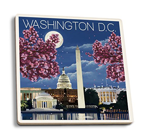 【中古】【未使用・未開封品】ワシントン DC ナイトシーン (吸収性セラミックコースター4枚セット お揃いの画像、コルクバック、キッチンテーブル装飾)｜AJIMURA-SHOP