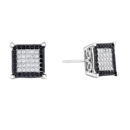 【中古】【未使用・未開封品】スターリングシルバーmicro-paveブラック&ホワイトCZスクエアスタッドScrewbackイヤリングメンズorレディース