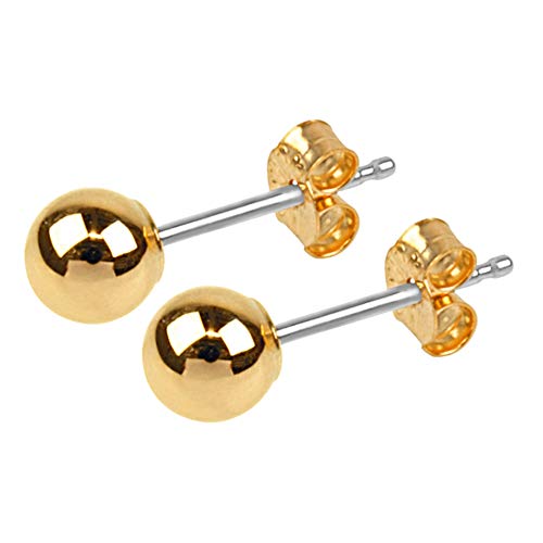 【中古】【未当て嵌める・未開封品】Lifetime Jewelry Round Ball Stud Earrings, 3/16 Inch (5粍) Wide, 24K Gold over Semi-Precious Metals, Surgical Steel Posts, Safe For Mos