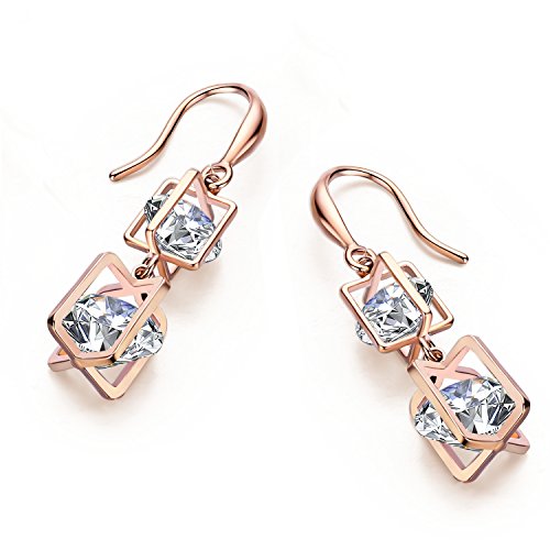 【中古】【未使用・未開封品】SBLING 18K Rose Gold Plated Cubic Zirconia Drop Earrings(9.5 cttw)