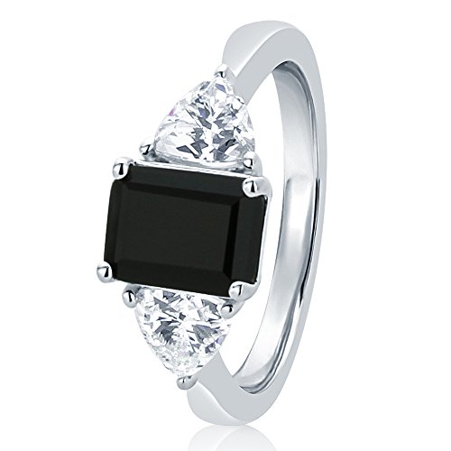 【中古】【未使用・未開封品】スターリングシルバー結婚リング1.5?CTエメラルドカットブラックCZ 3ストーンAnniversaryリング8?mm (サイズ5?to 10?) 25,034円