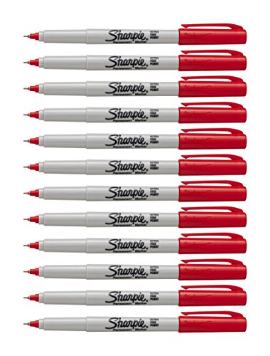 【中古】【未当て嵌める・未開封品】SHARPIE 色つや張りさける 油性目じるし 極細 赤いこと